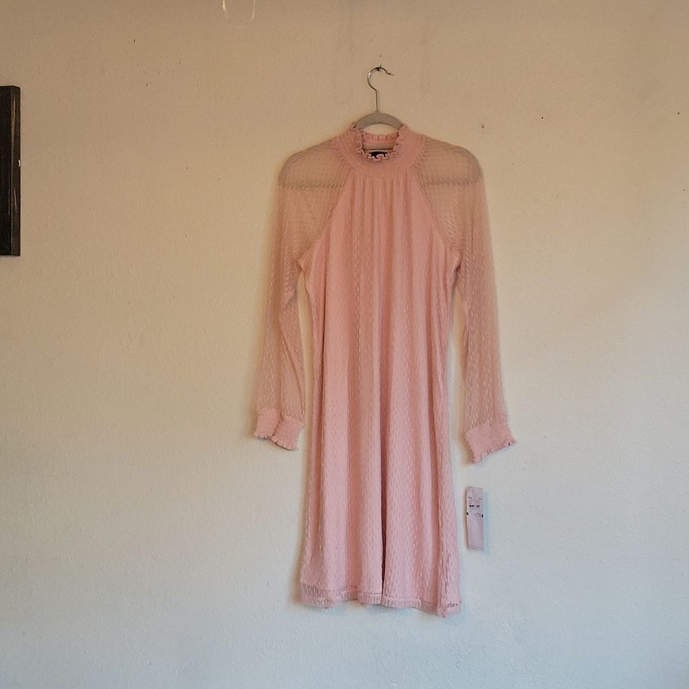 NWT NINA LEONRD lace cowlneck long sleeves midi dress size large color coral